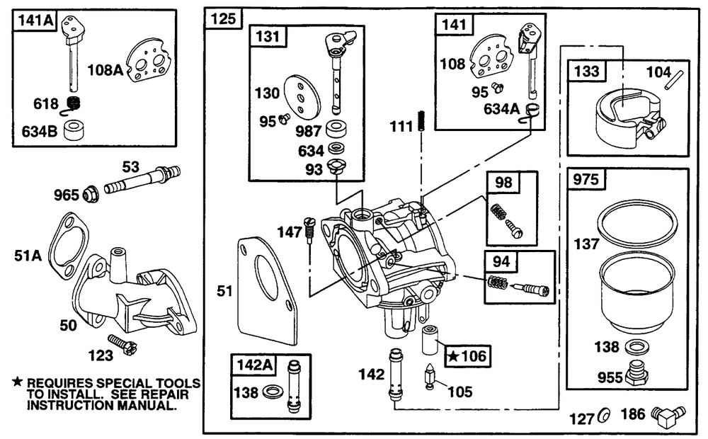 Carburetor Assembly Diagram and Parts List for 254707-0138-XX  Briggs and Stratton Engine